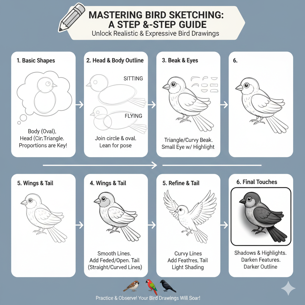 How to Draw a Bird A Complete Step-by-Step Guide for Beginners