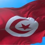 Tunisia flag waving in wind Tunisian background