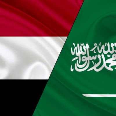 Flag of Yemen and flag of Saudi Arabia
