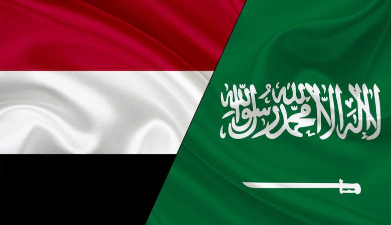 Flag of Yemen and flag of Saudi Arabia