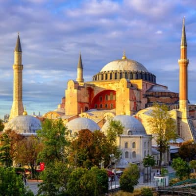 Hagia Sophia domes and minarets in the old town of Istanbul