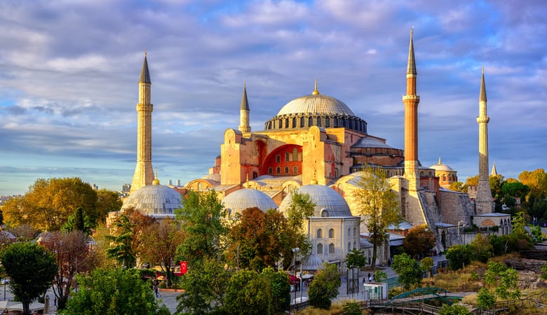 Hagia Sophia domes and minarets in the old town of Istanbul