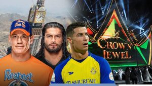 wwe crown jewel saudi arabia john cena roman reigns and cristiano ronaldo