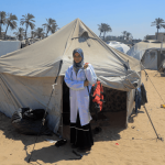 The struggle of women in Gaza camp is getting worse as most of the humanitarian aid is struck at the border without any sanitary products and lack of privacy in the shared camp.