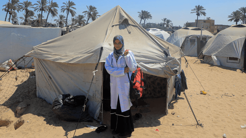 The struggle of women in Gaza camp is getting worse as most of the humanitarian aid is struck at the border without any sanitary products and lack of privacy in the shared camp.