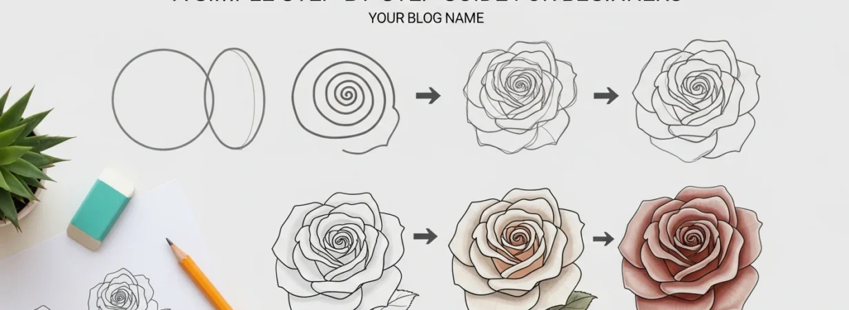Make an image for my blog article titled How to Draw a Rose A Simple Step-by-Step Guide for Beginners