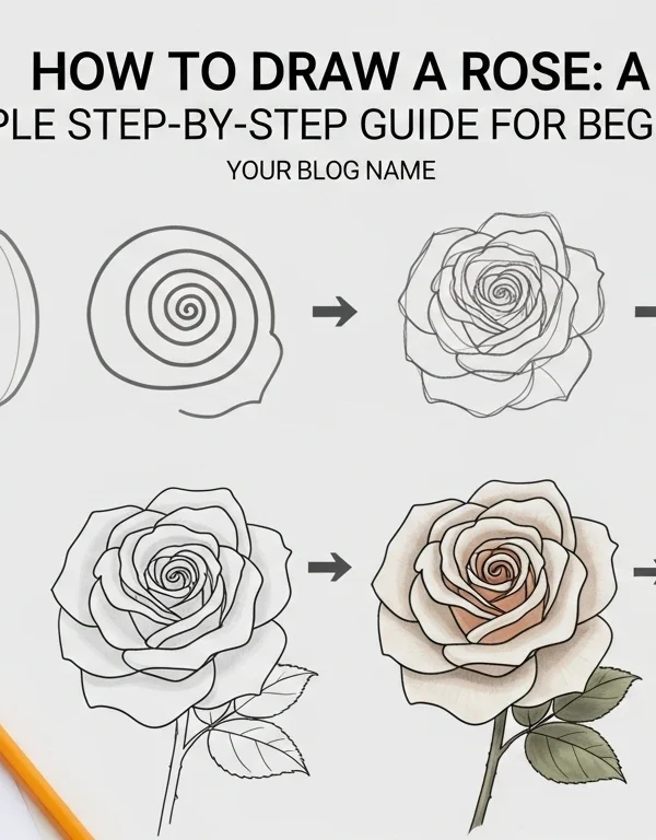 Make an image for my blog article titled How to Draw a Rose A Simple Step-by-Step Guide for Beginners