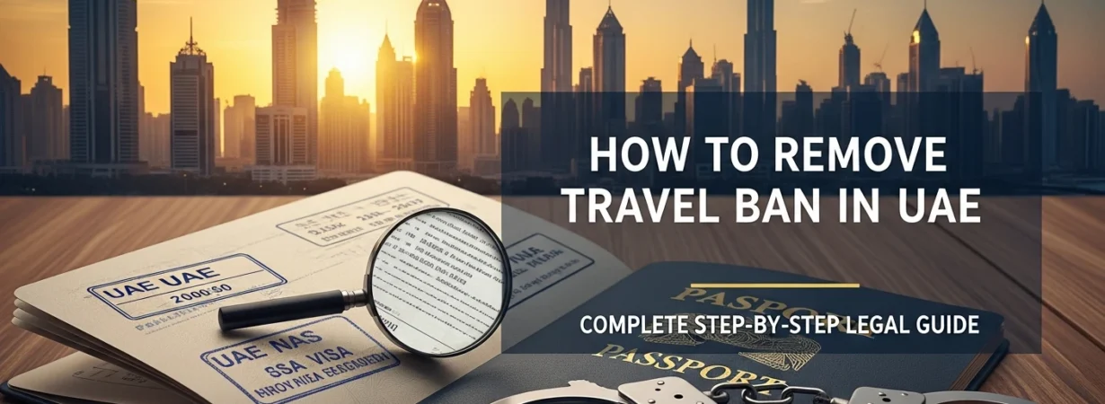 make a cover image for my blog article titled How to Remove Travel Ban in UAE Complete Step-by-Step Legal Guide